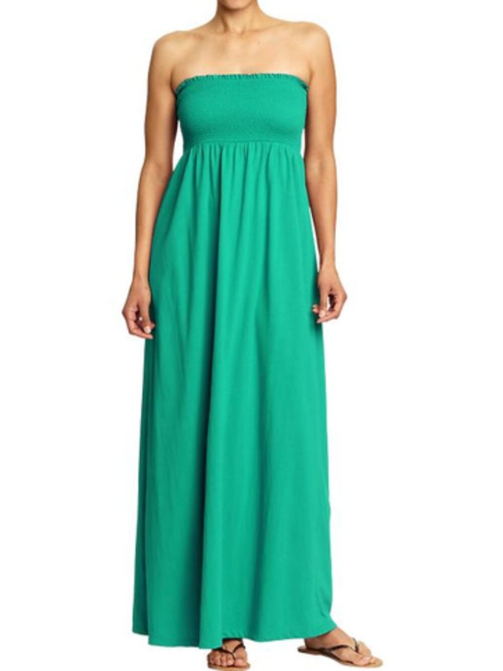 Old Navy Smocked Maxi Dress Strapless Emerald Green 100% Cotton Stretch Tube